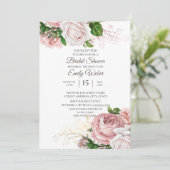 Roze bloeiende rozen bruidsdouche kaart (Staand voorkant)