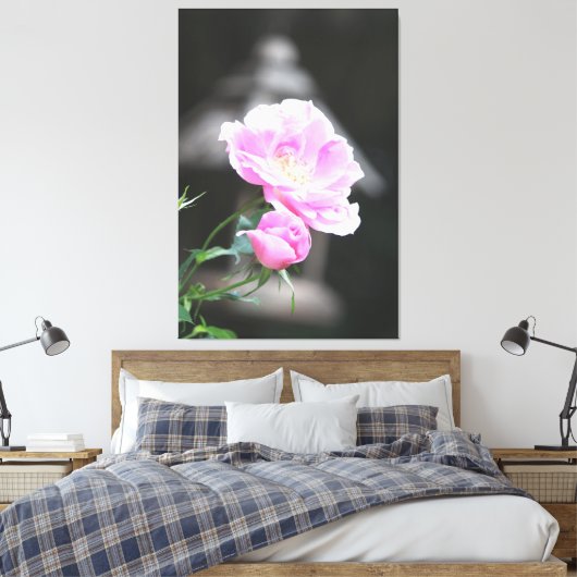 Roze bloeiende Rozen Canvas Afdruk (Insitu (Slaapkamer))