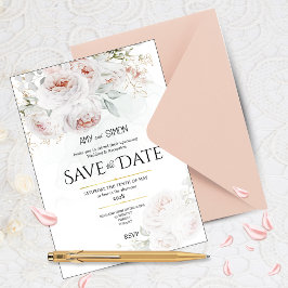 Roze bloeiende rozen Save the Date Trouwuitnodigin Kaart