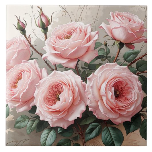 Roze bloeiende Rozen Tegeltje (Voorkant)