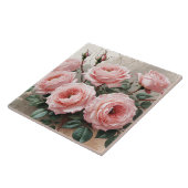 Roze bloeiende Rozen Tegeltje (Zijkant)