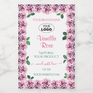 Roze bloeiende Rozen Witte etiketten met Logo
