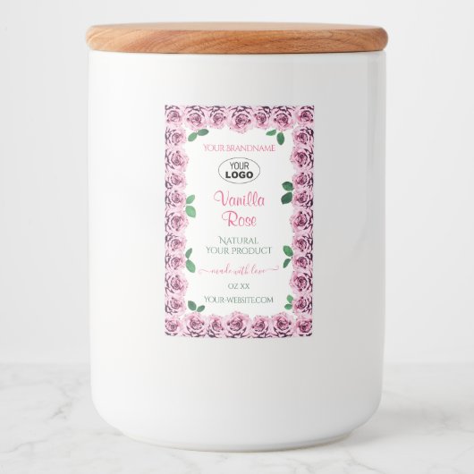 Roze bloeiende Rozen Witte etiketten met Logo (Voorkant)