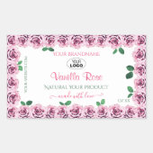 Roze bloeiende Rozen Witte etiketten met Logo (Voorkant)
