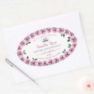 Roze bloeiende Rozen Witte etiketten met Logo