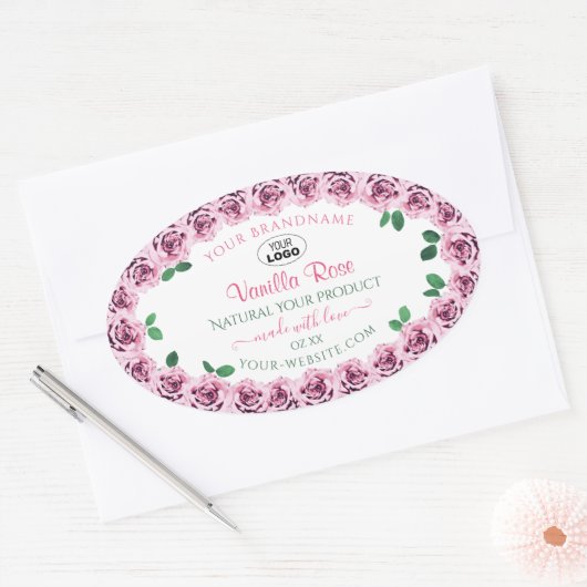 Roze bloeiende Rozen Witte etiketten met Logo (Envelop)