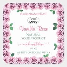Roze bloeiende Rozen Witte etiketten met Logo