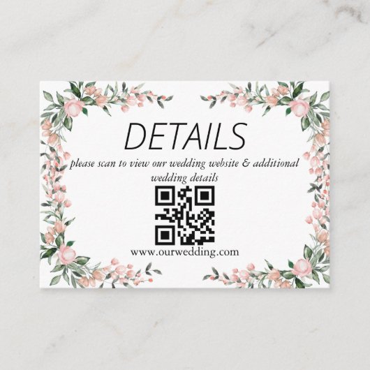 Roze Bloeiende Trouw-QR-code Informatiekaartje (Voorkant)
