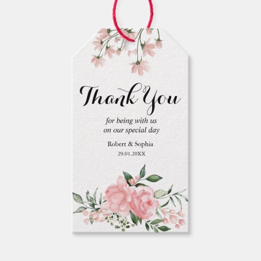 Roze Bloeiende Trouwcadeaubijsluiter Cadeaulabel (Voorkant)