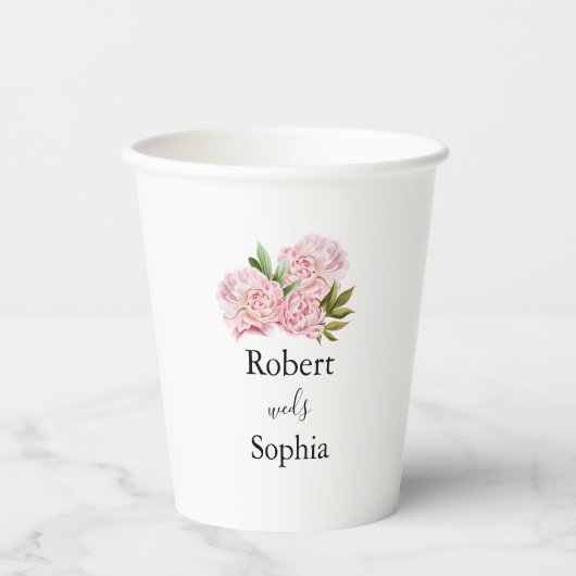 Roze Bloeiende Trouwpapieren Beker (Voorkant)