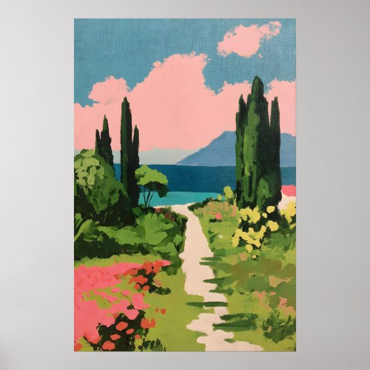Roze Bloeiende Weide Giclée Print Impressionist (Voorkant)
