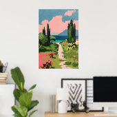 Roze Bloeiende Weide Giclée Print Impressionist (Thuiskantoor)