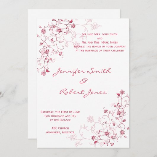 Roze bloeiende wijnstokken Weddenschap Kaart (Voorkant / Achterkant)