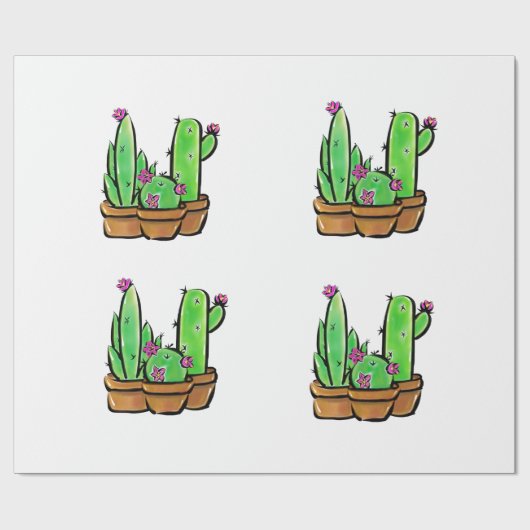 Roze bloeiende woestijn Cactus cactussen vetplante Cadeaupapier (Vlak)
