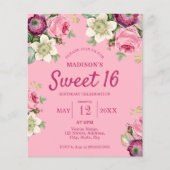 Roze bloem 16 uitnodiging van afgelopen dag (Voorkant)