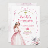 Roze bloem 1e Heilige Communie meisje biddend krui Kaart (Voorkant / Achterkant)