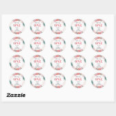 Roze bloem 1e verjaardag ronde sticker (Vel)