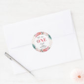 Roze bloem 1e verjaardag ronde sticker (Envelop)