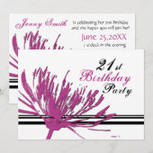 Roze bloem 21e aanroepingskaart van de partij van  kaart (Voorkant / Achterkant)