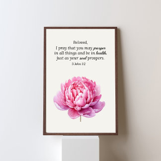 Roze Bloem 3 Johannes 1:2 Schrift Christelijk Poster