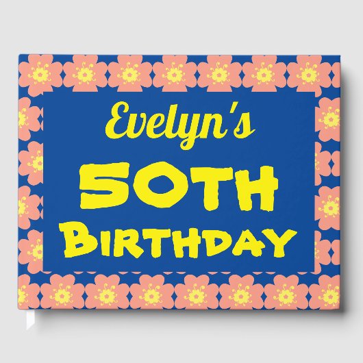 Roze bloem 50e verjaardag gastenboek (Voorkant)