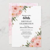 Roze Bloem 60e Verjaardag Fotofeestje Kaart (Voorkant / Achterkant)