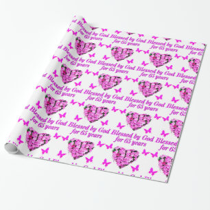 ROZE BLOEM 65E VERJAARDAG ONTWERP CADEAUPAPIER