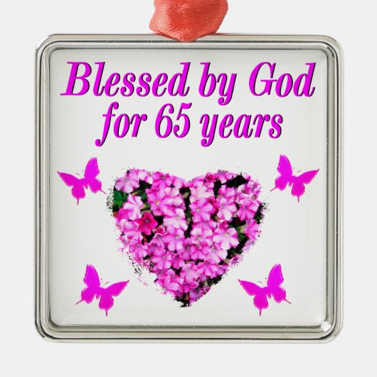  ROZE BLOEM 65E VERJAARDAG ONTWERP METALEN ORNAMENT (Voorkant)