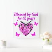  ROZE BLOEM 65E VERJAARDAG ONTWERP VIERKANTE KLOK (Huis)