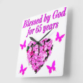  ROZE BLOEM 65E VERJAARDAG ONTWERP VIERKANTE KLOK (Hoek)