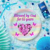  ROZE BLOEM 65E VERJAARDAG PAPIER BORDEN PAPIEREN BORDJE (Feest)