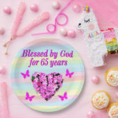  ROZE BLOEM 65E VERJAARDAG PAPIER BORDEN PAPIEREN BORDJE (Feest)