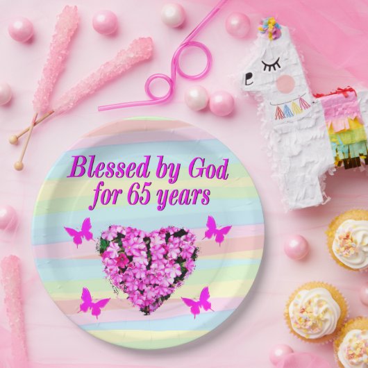  ROZE BLOEM 65E VERJAARDAG PAPIER BORDEN PAPIEREN BORDJE (Feest)