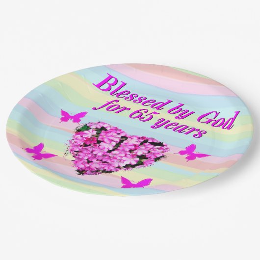  ROZE BLOEM 65E VERJAARDAG PAPIER BORDEN PAPIEREN BORDJE (Gekanteld)