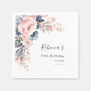 Roze bloem 75ste verjaardagsfeest papier servet