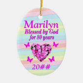  ROZE BLOEM 80E VERJAARDAG CUSTOM ORNAMENT (Voorkant)