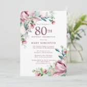 Roze bloem 80ste verjaardag kaart (Staand voorkant)