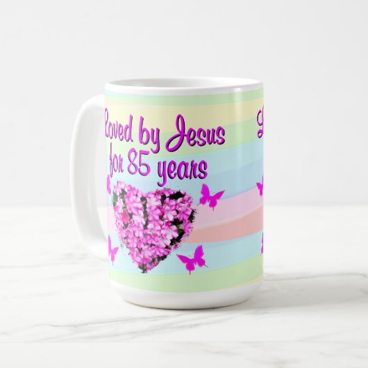 ROZE BLOEM 85E VERJAARDAG MOK (Voorkant links)