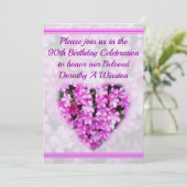 ROZE BLOEM 90E VERJAARDAG UITNODIGING (Staand voorkant)
