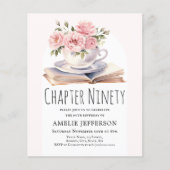 Roze bloem 90ste boek thema verjaardagsuitnodiging (Voorkant)
