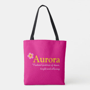 Roze bloem, aangepaste naam Aurora en betekenis Tote Bag