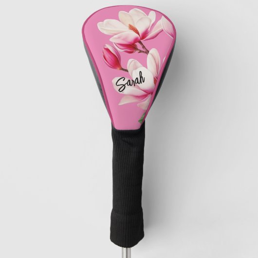 Roze Bloem Aangepaste Naam Bloemen Kunst Golfheadcover (Voorkant)
