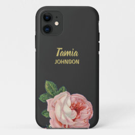 Roze bloem, aangepaste naam grijs Case-Mate iPhone case