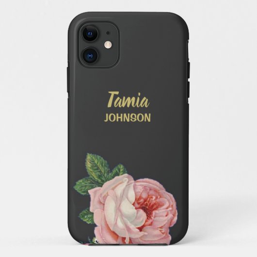 Roze bloem, aangepaste naam grijs Case-Mate iPhone case (Achterkant)