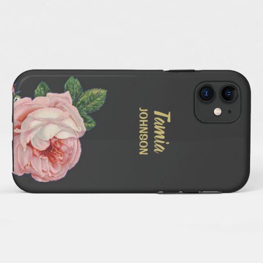 Roze bloem, aangepaste naam grijs Case-Mate iPhone case (Achterkant (horizontaal))