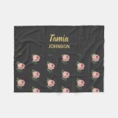 Roze bloem, aangepaste naam grijs fleece deken (Voorkant (Horizontaal))