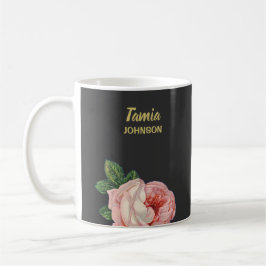Roze bloem, aangepaste naam grijs koffiemok