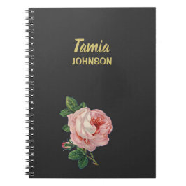 Roze bloem, aangepaste naam grijs notitieboek