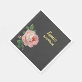 Roze bloem, aangepaste naam grijs servet
