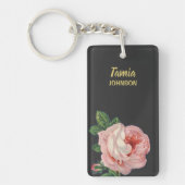 Roze bloem, aangepaste naam grijs sleutelhanger (Voorkant)